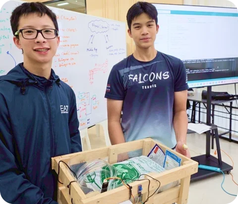 Tul and Ming with the irrigation prototype